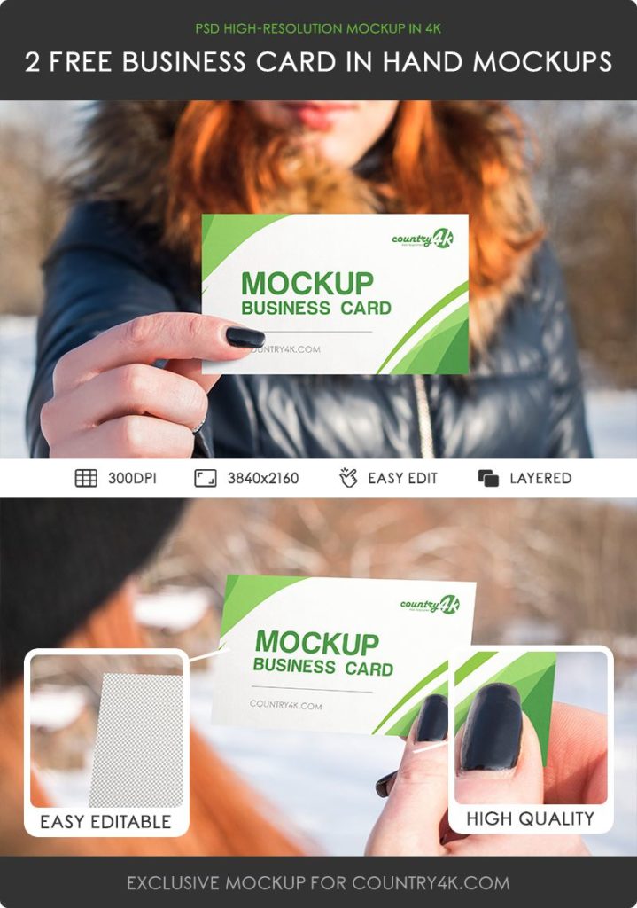 hand holding free business card mockup